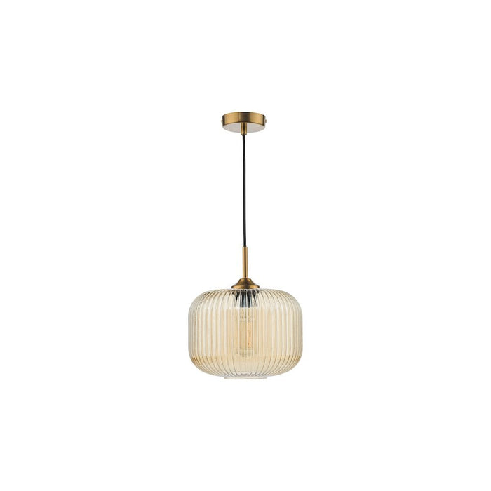 Dar DEM0106 Demarius Pendant Natural Brass and Amber Glass