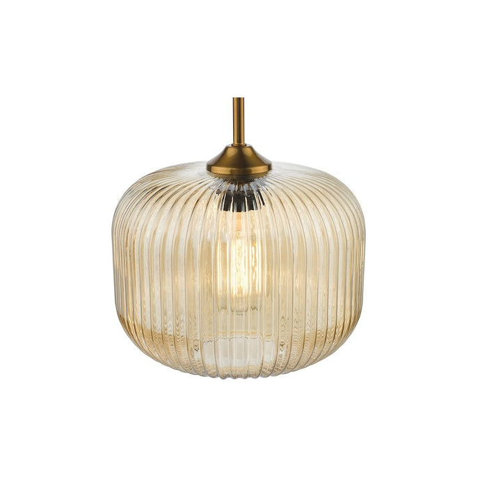 Dar DEM0106 Demarius Pendant Natural Brass and Amber Glass
