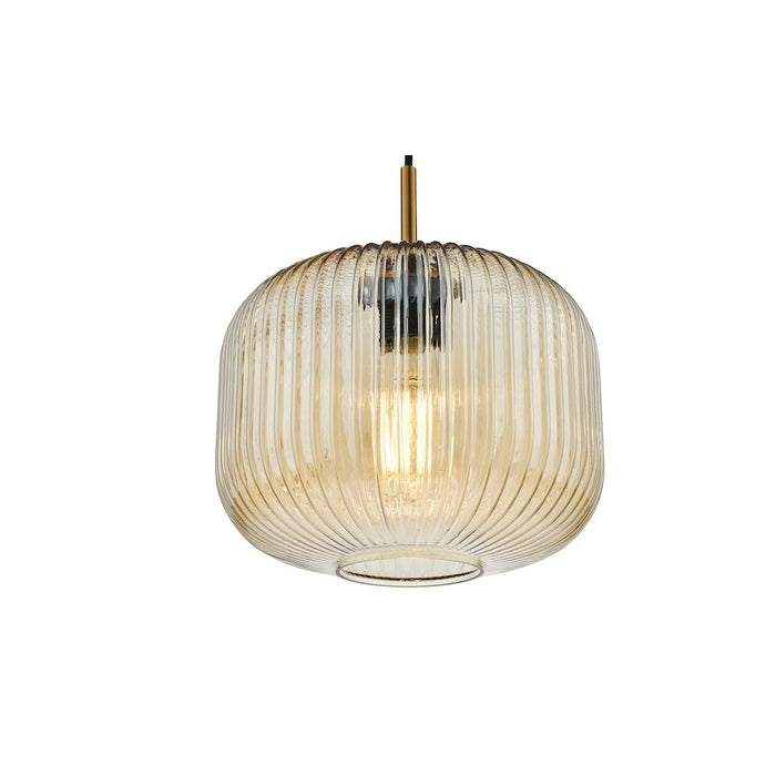 Dar DEM0106 Demarius Pendant Natural Brass and Amber Glass
