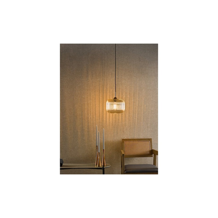 Dar DEM0106 Demarius Pendant Natural Brass and Amber Glass