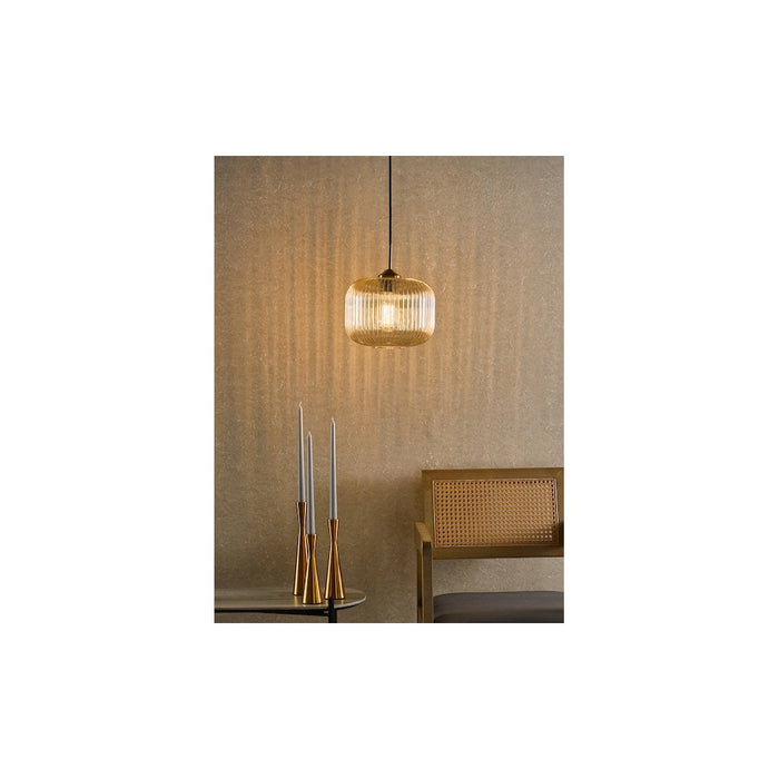 Dar DEM0106 Demarius Pendant Natural Brass and Amber Glass