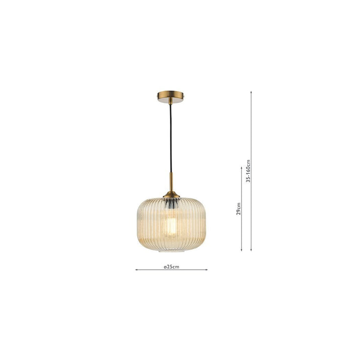 Dar DEM0106 Demarius Pendant Natural Brass and Amber Glass