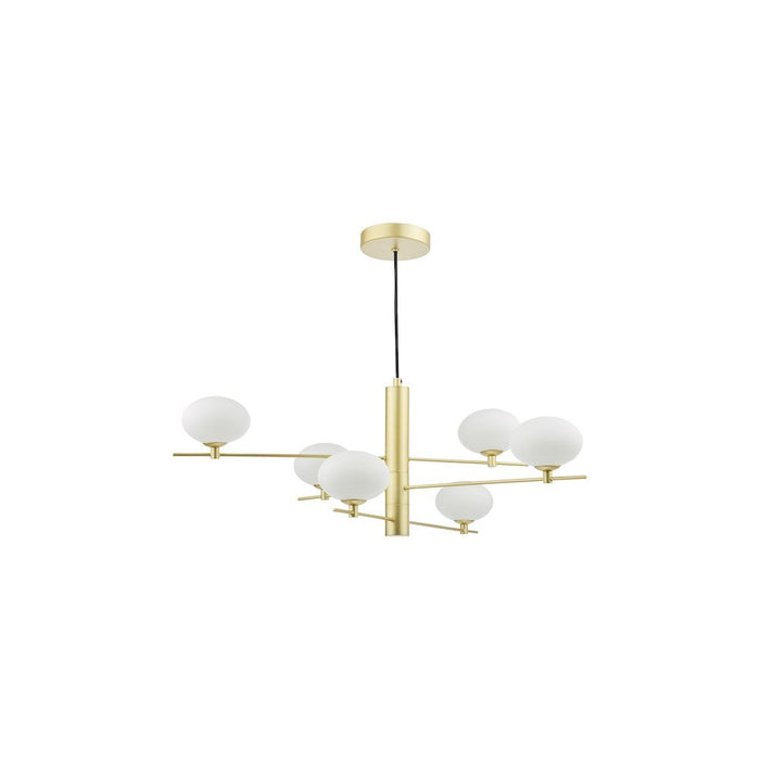 Dar JAS0635 Jasper 6 Light Pendant Satin Gold and Opal Glass