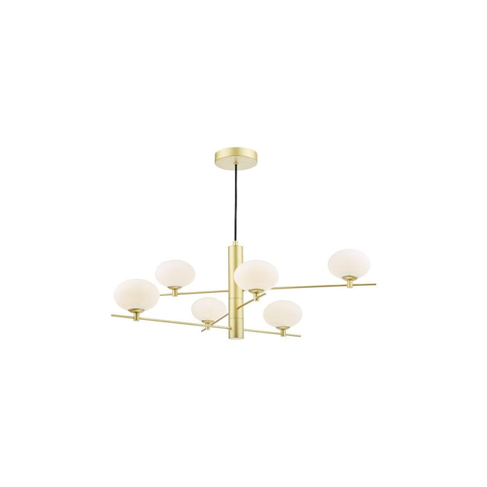 Dar JAS0635 Jasper 6 Light Pendant Satin Gold and Opal Glass