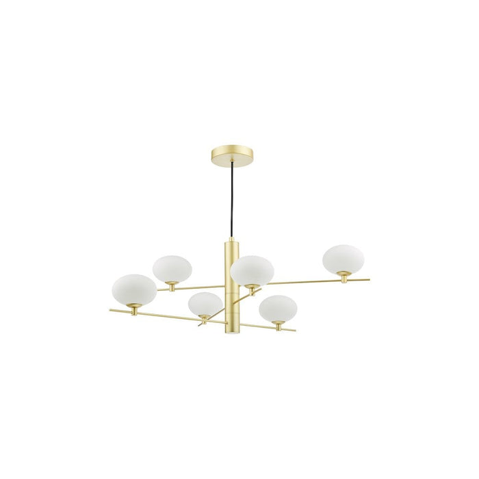 Dar JAS0635 Jasper 6 Light Pendant Satin Gold and Opal Glass