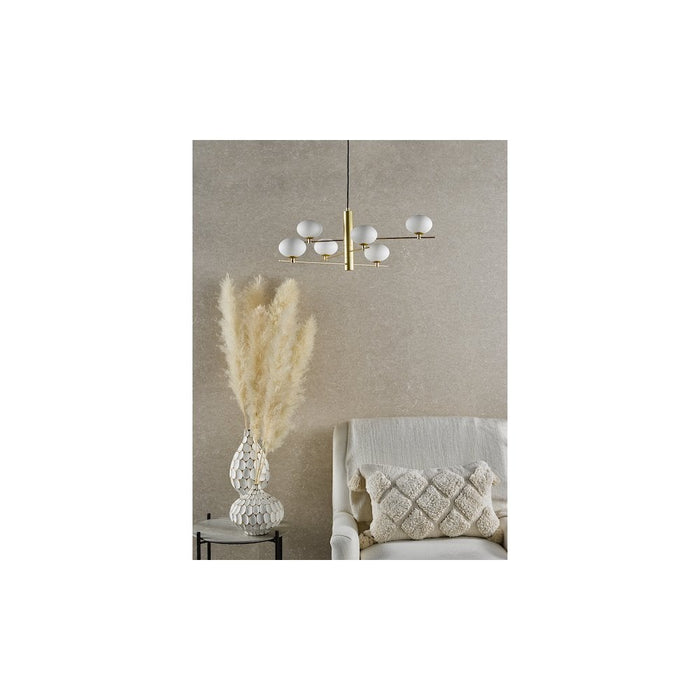 Dar JAS0635 Jasper 6 Light Pendant Satin Gold and Opal Glass