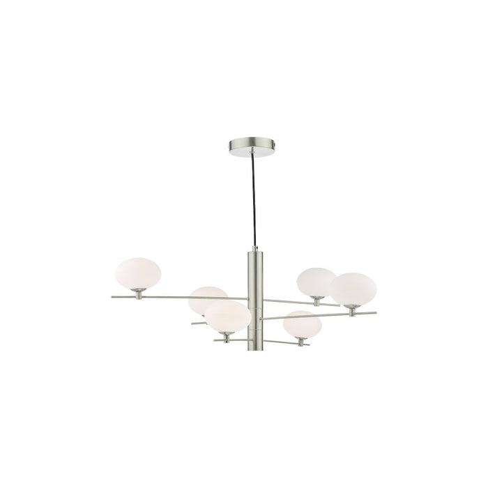 Dar JAS0646 Jasper 6 Light Pendant Satin Nickel and Opal Glass
