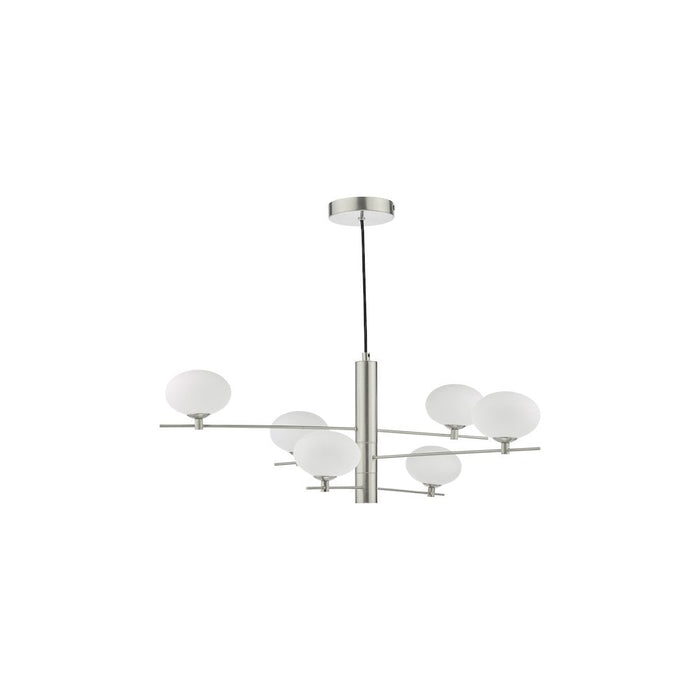 Dar JAS0646 Jasper 6 Light Pendant Satin Nickel and Opal Glass