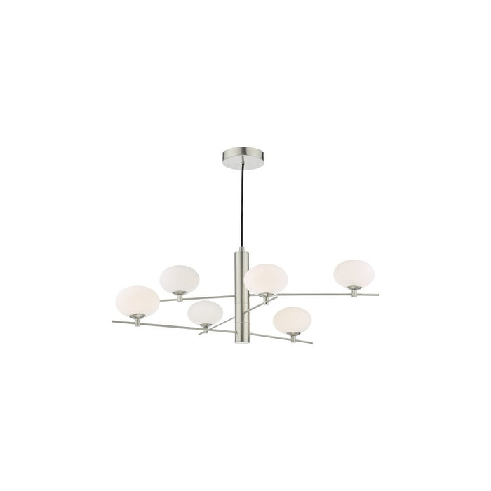 Dar JAS0646 Jasper 6 Light Pendant Satin Nickel and Opal Glass