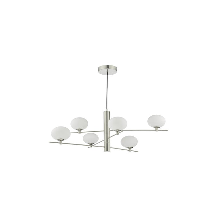 Dar JAS0646 Jasper 6 Light Pendant Satin Nickel and Opal Glass