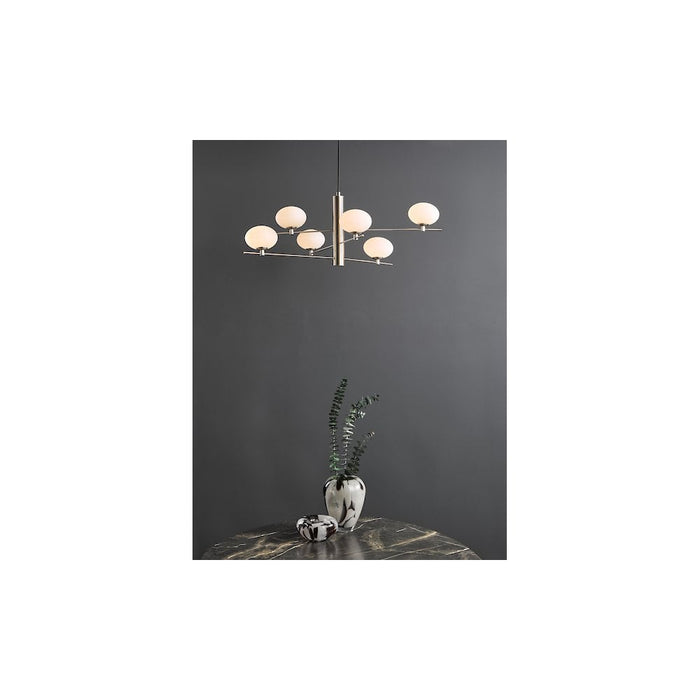 Dar JAS0646 Jasper 6 Light Pendant Satin Nickel and Opal Glass