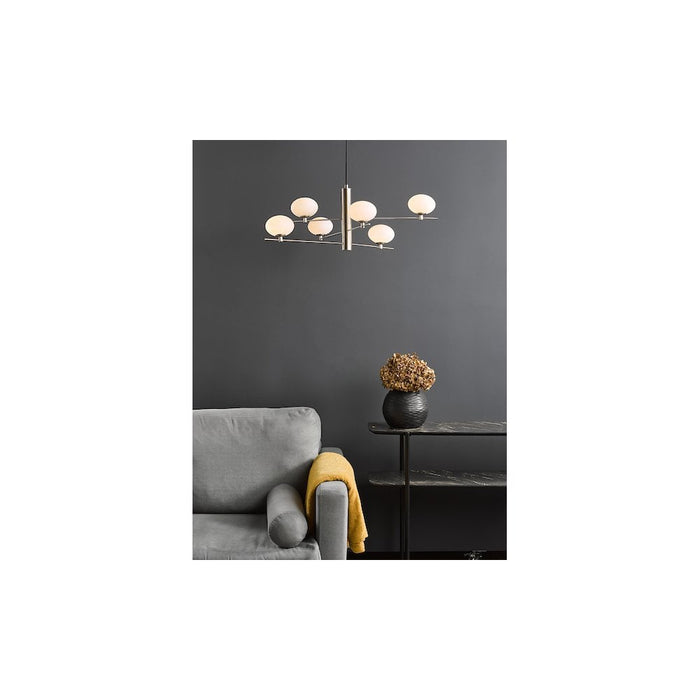 Dar JAS0646 Jasper 6 Light Pendant Satin Nickel and Opal Glass