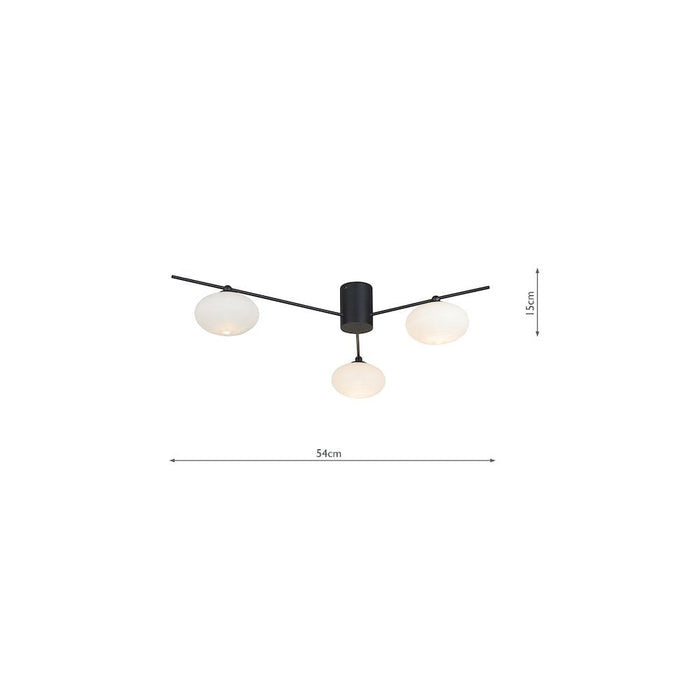Dar JAS5322 Jasper 3 Light Semi Flush Matt Black Opal glass