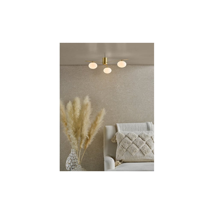 Dar JAS5335 Jasper 3 Light Semi-Flush Satin Gold and Opal Glass