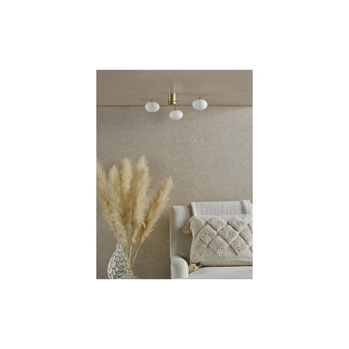 Dar JAS5335 Jasper 3 Light Semi-Flush Satin Gold and Opal Glass