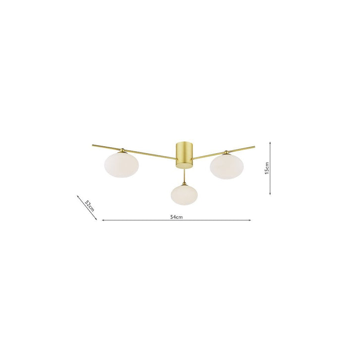 Dar JAS5335 Jasper 3 Light Semi-Flush Satin Gold and Opal Glass