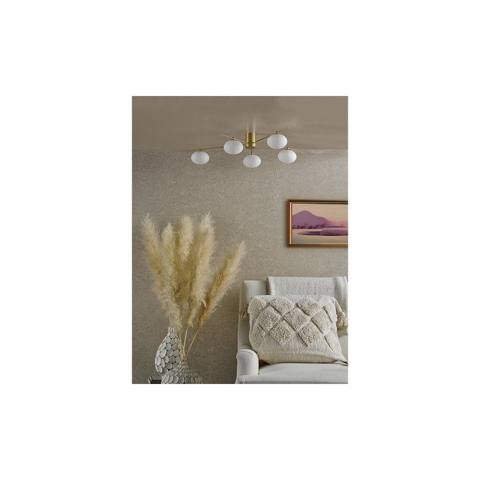 Dar JAS5435 Jasper 5 Light Semi-Flush Satin Gold and Opal Glass