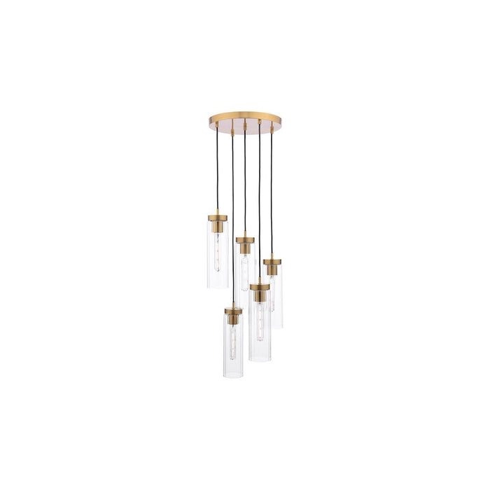 Dar JOD0563 Jodelle 5 Light Cluster Pendant Polished Bronze and Glass