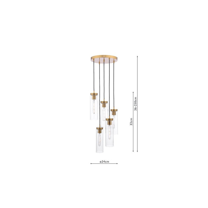 Dar JOD0563 Jodelle 5 Light Cluster Pendant Polished Bronze and Glass