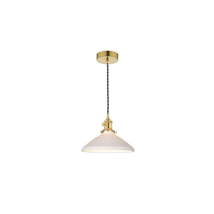 Dar Wisebuys HAD0140-10 Hadano Pendant Natural Brass & Ceramic Shallow Shade