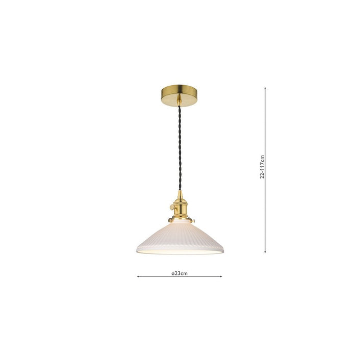 Dar Wisebuys HAD0140-10 Hadano Pendant Natural Brass & Ceramic Shallow Shade