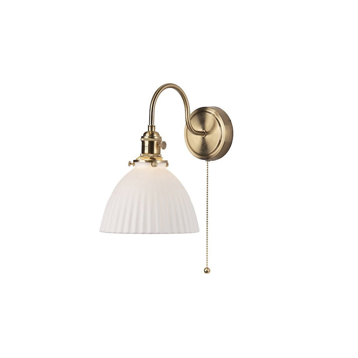 Dar Wisebuys HAD0740-09 Hadano Wall Light Natural Brass & Ceramic Domed Shade