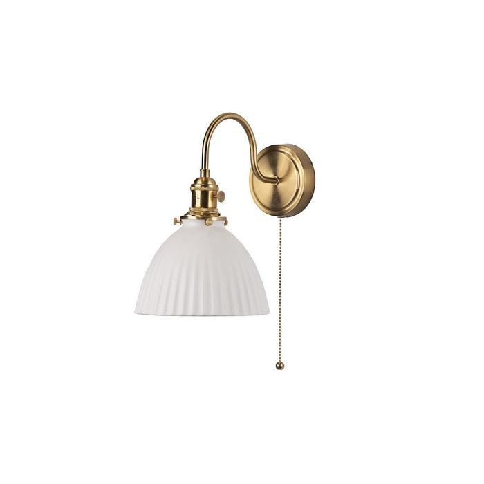 Dar Wisebuys HAD0740-09 Hadano Wall Light Natural Brass & Ceramic Domed Shade
