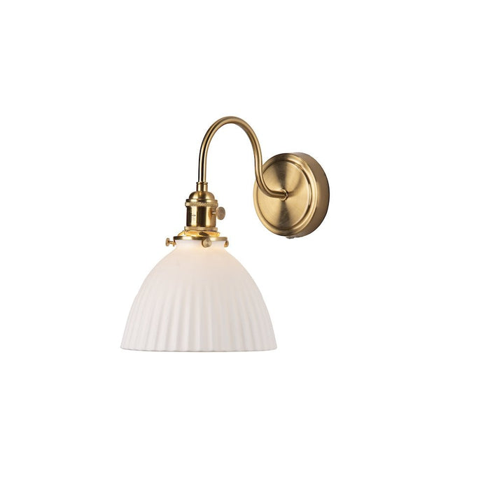 Dar Wisebuys HAD0740-09 Hadano Wall Light Natural Brass & Ceramic Domed Shade