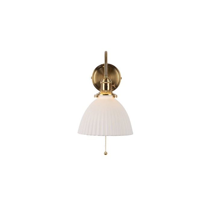 Dar Wisebuys HAD0740-09 Hadano Wall Light Natural Brass & Ceramic Domed Shade