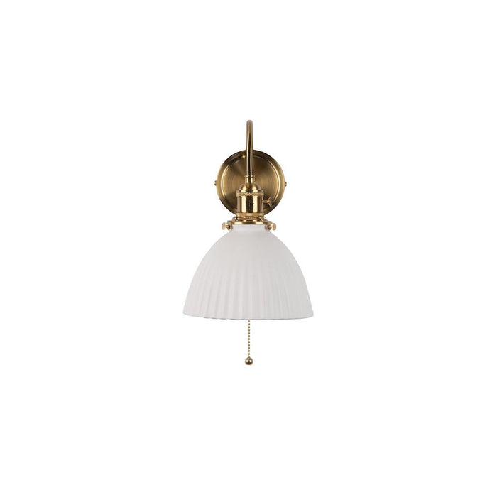 Dar Wisebuys HAD0740-09 Hadano Wall Light Natural Brass & Ceramic Domed Shade