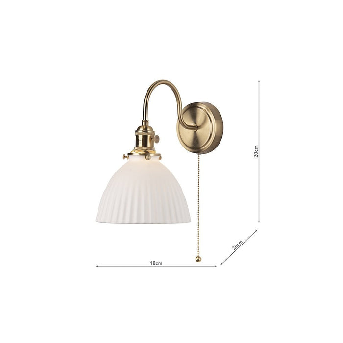Dar Wisebuys HAD0740-09 Hadano Wall Light Natural Brass & Ceramic Domed Shade