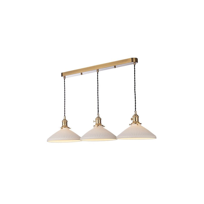 Dar Wisebuys HAD3640-10 Hadano 3 Light Bar Pendant Natural Brass & Ceramic Shallow Shade