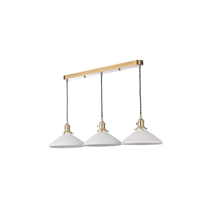 Dar Wisebuys HAD3640-10 Hadano 3 Light Bar Pendant Natural Brass & Ceramic Shallow Shade