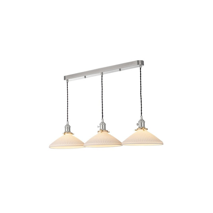 Dar Wisebuys HAD3661-10 Hadano 3 Light Bar Pendant Antique Chrome & Ceramic Shallow Shade