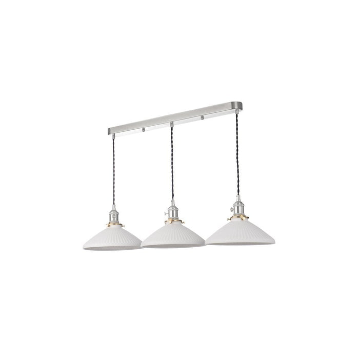 Dar Wisebuys HAD3661-10 Hadano 3 Light Bar Pendant Antique Chrome & Ceramic Shallow Shade