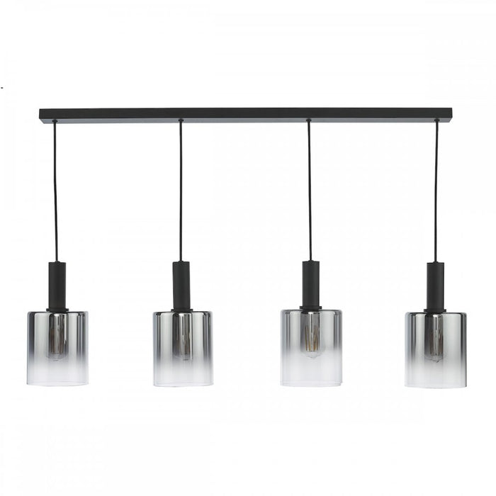 Dar SAV0422 Savannah 4 Light Bar Pendant Matt Black and Smoked Glass