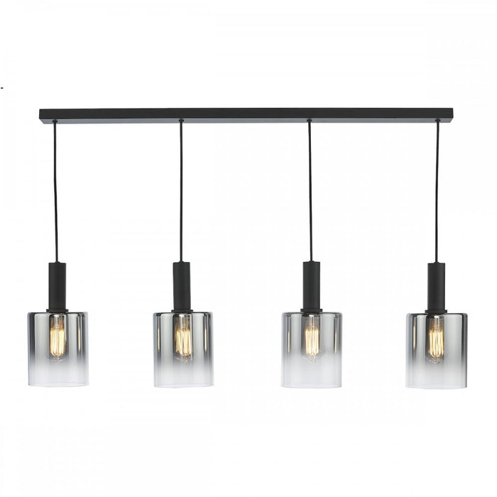 Dar SAV0422 Savannah 4 Light Bar Pendant Matt Black and Smoked Glass