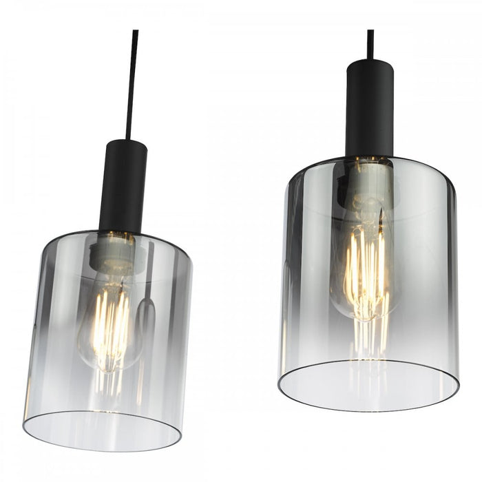 Dar SAV0422 Savannah 4 Light Bar Pendant Matt Black and Smoked Glass