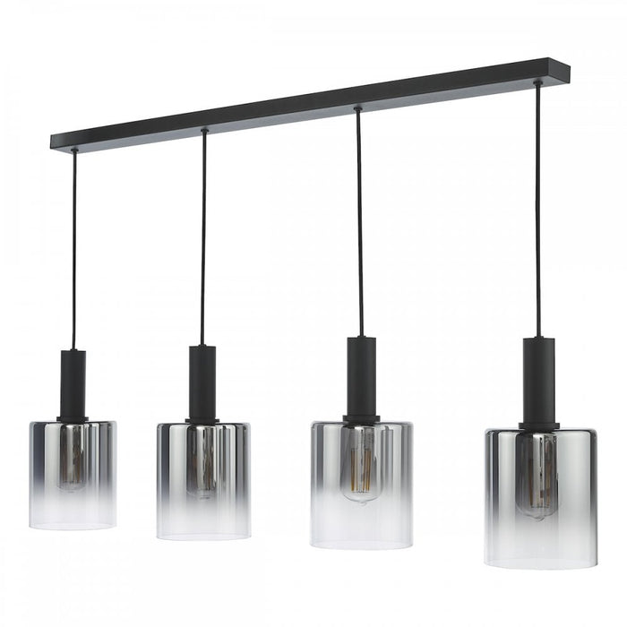 Dar SAV0422 Savannah 4 Light Bar Pendant Matt Black and Smoked Glass