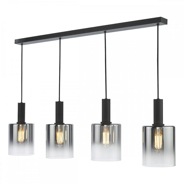 Dar SAV0422 Savannah 4 Light Bar Pendant Matt Black and Smoked Glass