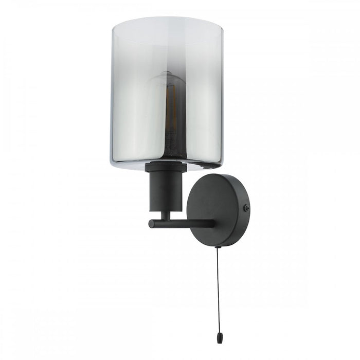 Dar SAV0722 Savannah Wall Light Matt Black and Smoked Glass