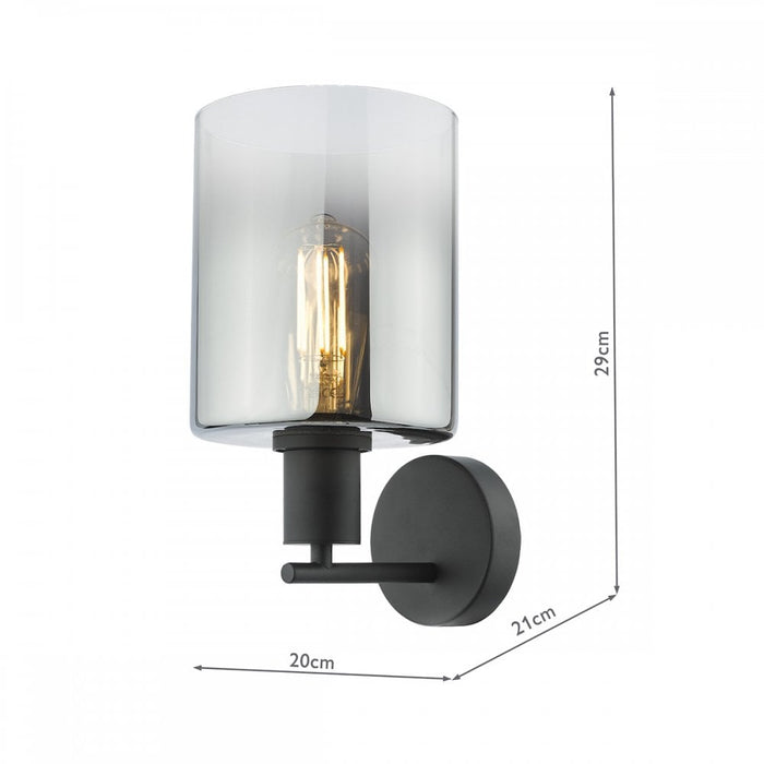 Dar SAV0722 Savannah Wall Light Matt Black and Smoked Glass