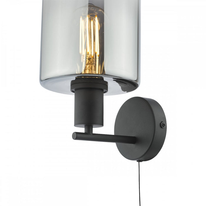 Dar SAV0722 Savannah Wall Light Matt Black and Smoked Glass