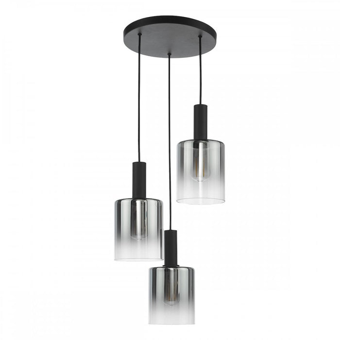 Dar SAV8822 Savannah 3 Light Cluster Pendant Matt Black and Smoked Glass