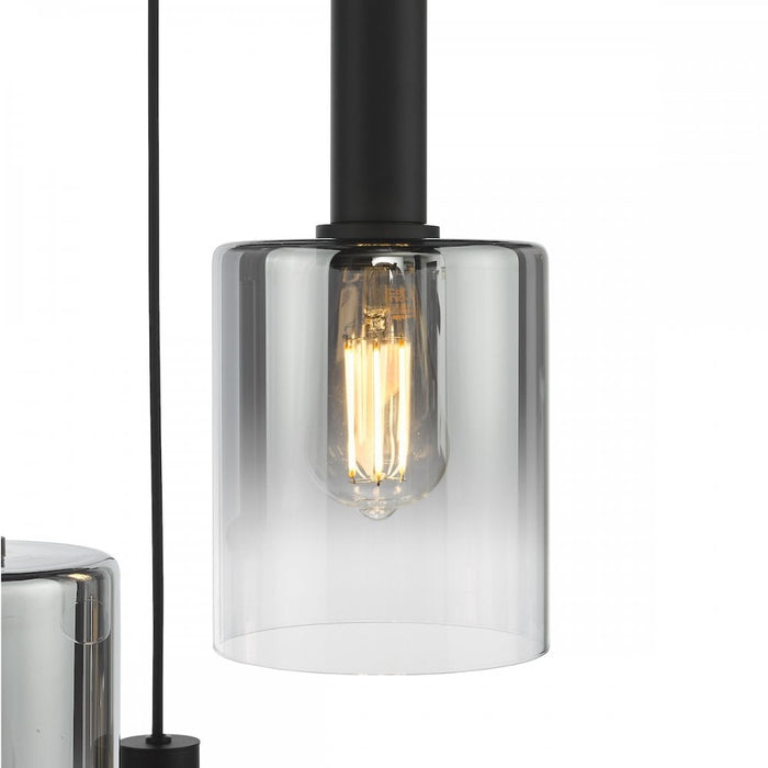 Dar SAV8822 Savannah 3 Light Cluster Pendant Matt Black and Smoked Glass