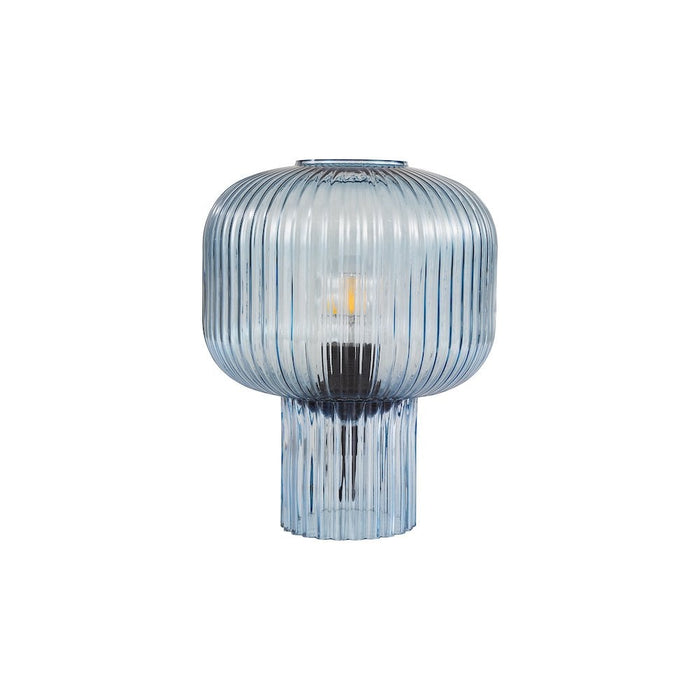 Dar DEM4223 Demarius Table Lamp Blue Ribbed Glass