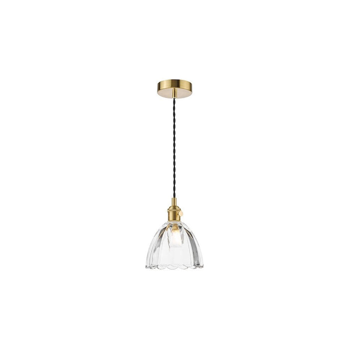 Dar Wisebuys HAD0140-11 Hadano Pendant Natural Brass and Scalloped Bell Glass
