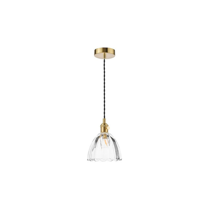 Dar Wisebuys HAD0140-11 Hadano Pendant Natural Brass and Scalloped Bell Glass