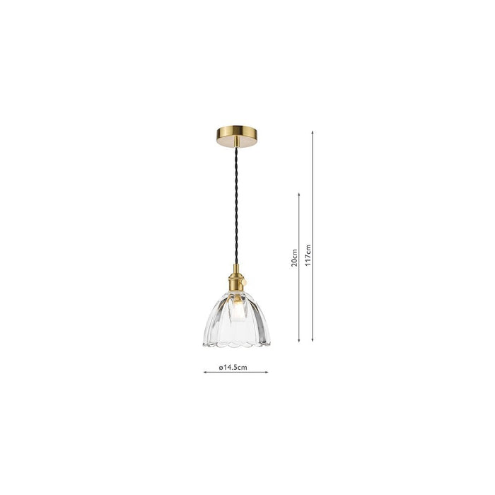 Dar Wisebuys HAD0140-11 Hadano Pendant Natural Brass and Scalloped Bell Glass