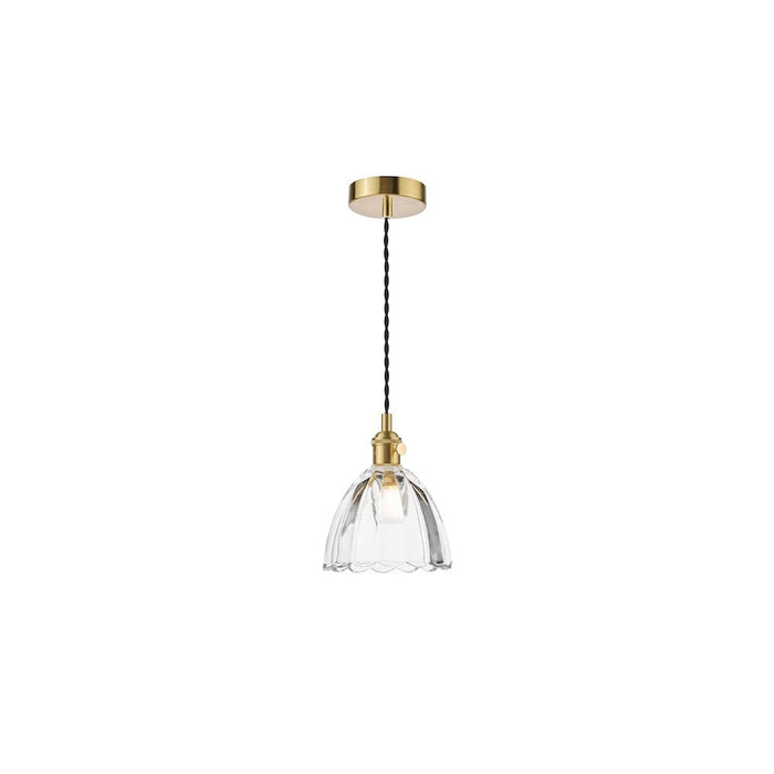 Dar Wisebuys HAD0140-11 Hadano Pendant Natural Brass and Scalloped Bell Glass